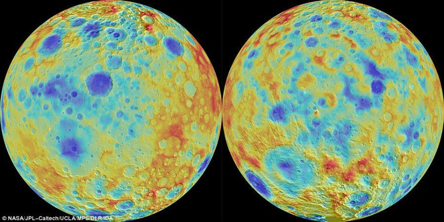 The  disappearing of Ceres' largest craters is still to be define as astronomers and scientists try to understand what could make that happen. Image Credit: Daily Mail