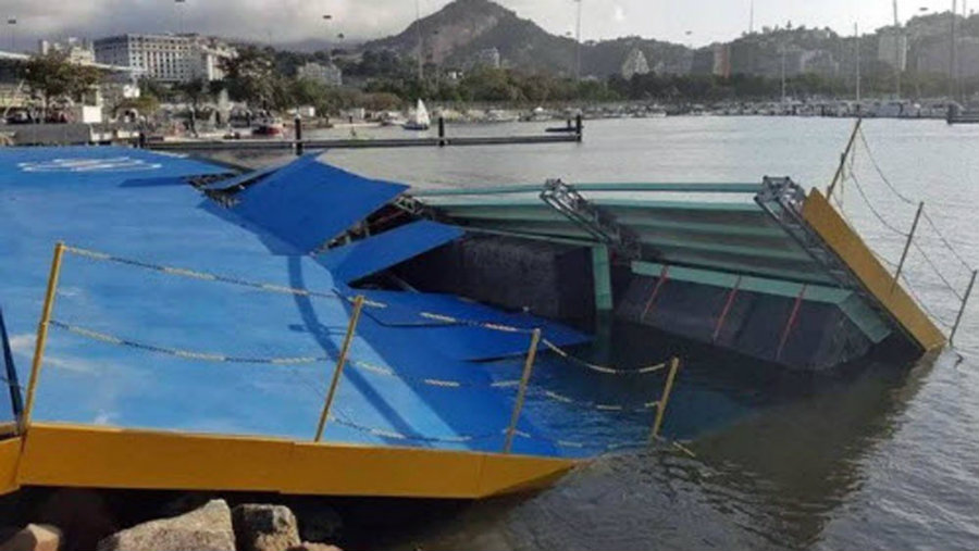 Luckily for sailing teams, the ramp's collapse occurred prior to the event's first competition. Image Credit: Word Wide of Sports