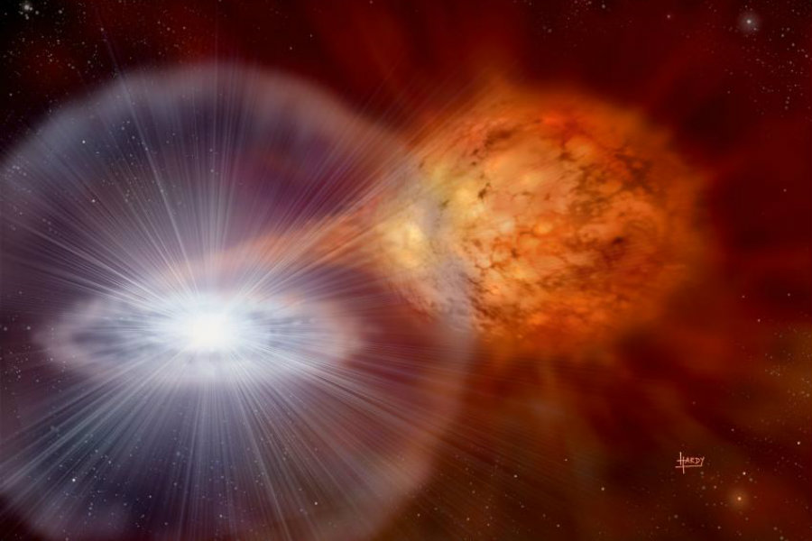 An artist's depiction of a classical nova as seen from space. Image Credit: Phys