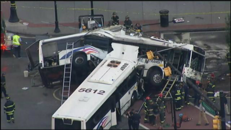 A witness of the bus crash said there were “bodies laying everywhere”. Firefighters were helping passengers to exit the bus, while medical officials treated those injured. Image Credit: Scoopnest