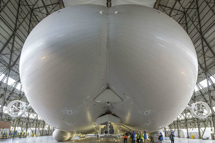 A shot from inside Airlander 10's hangar in England. Image Credit: Fortune