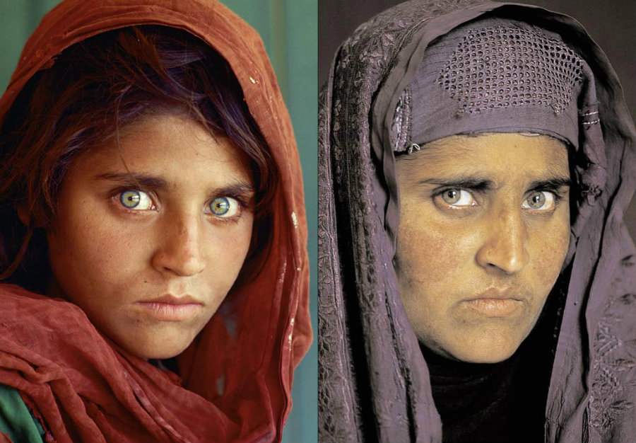 Sharbat Gula, the “Afghan Girl,” in 1984 and 2002. Photo credit: The Power of Front Cover 