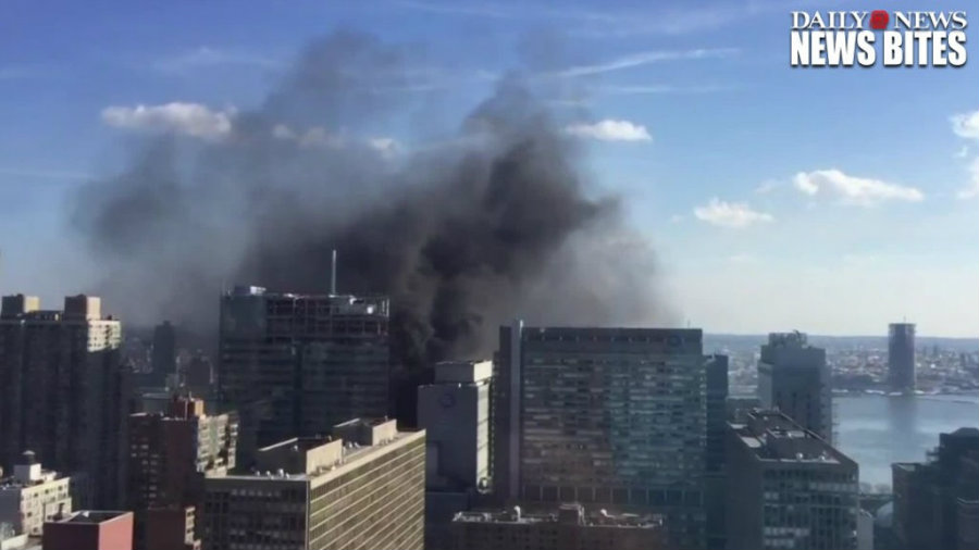 Today, a fire started on a New York University Langone Medical Center building that was under construction. Photo credit: New York Daily News