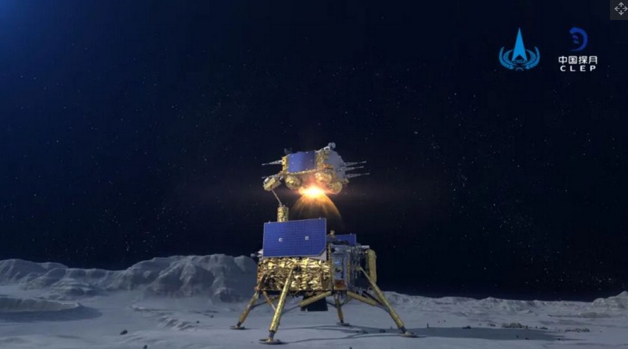 Chang’e-5 Lunar Probe Plants the Chinese National Flag on the Moon Surface before Return Journey to Earth